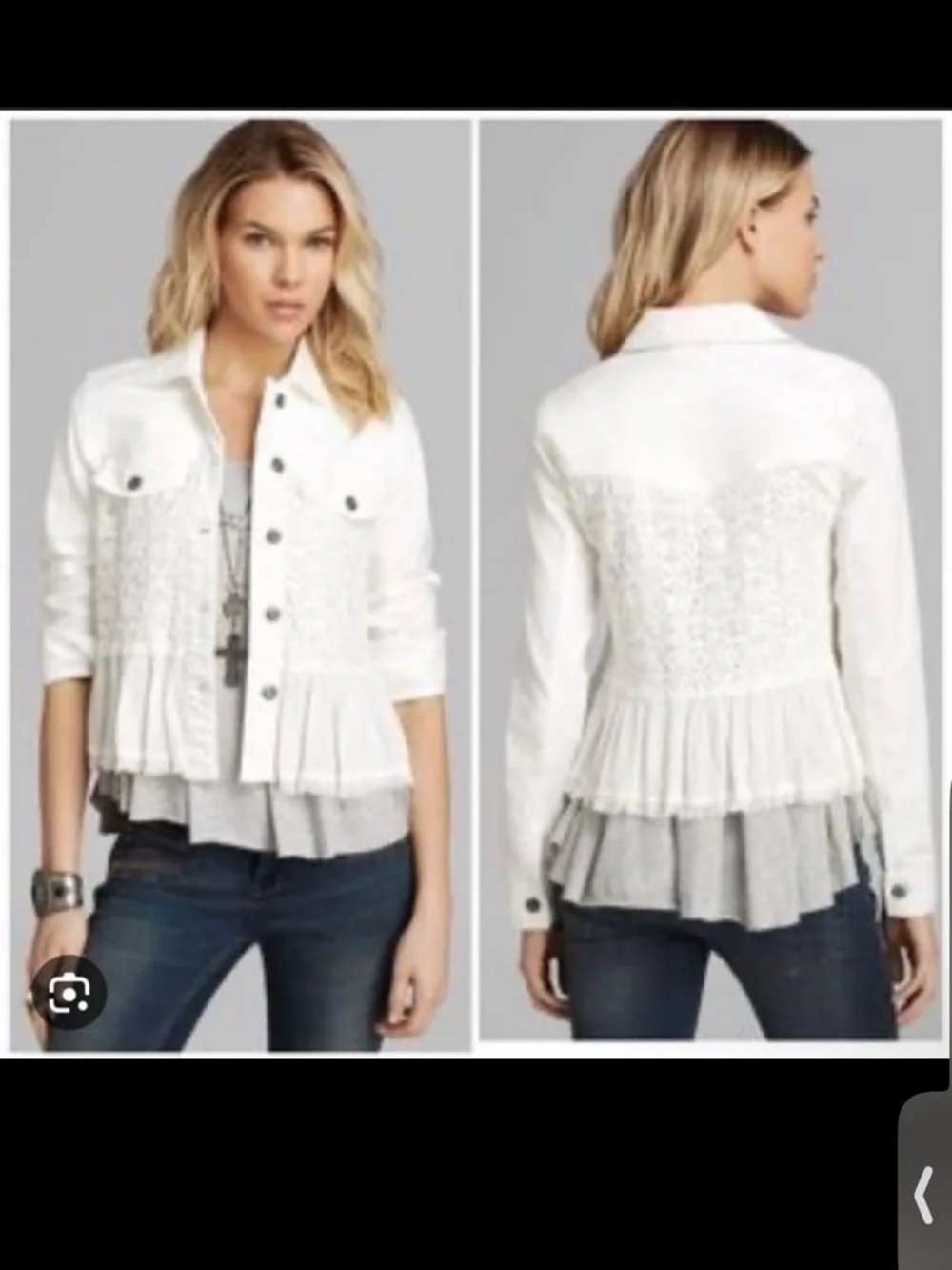 Free People Ivory Lace-Panel Boho Peplum Jacket size Sm/med (6) - Picture 2 of 9